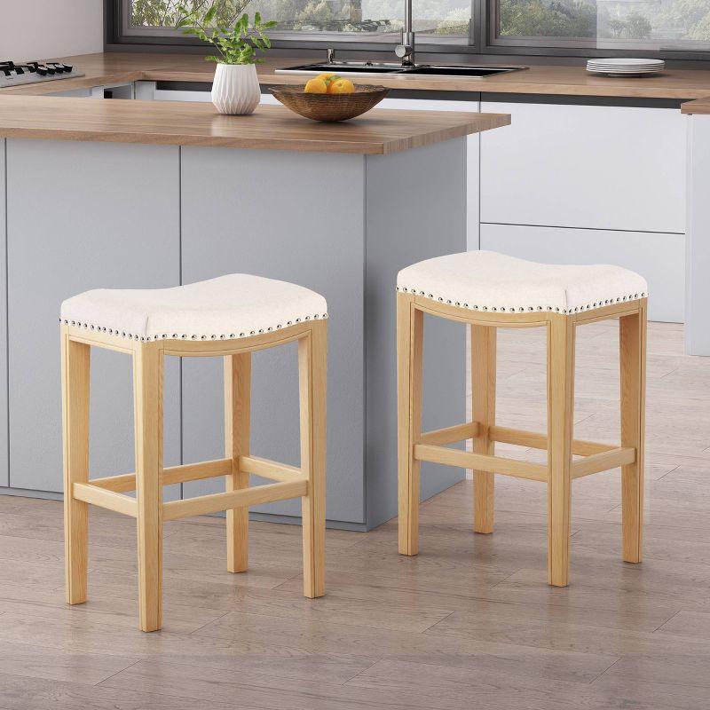 Avondale Saddle-Style Backless Counter Stool, Brown & White, Set of 2