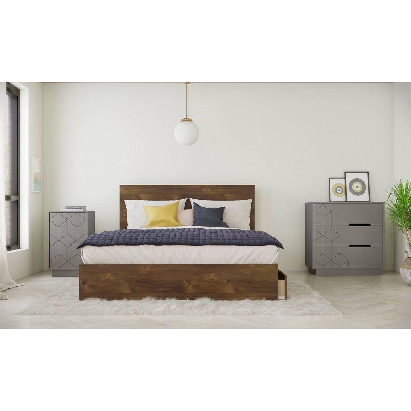 Greige Geometric Textured 3-Drawer Dresser with Modern Cut-Out Handles