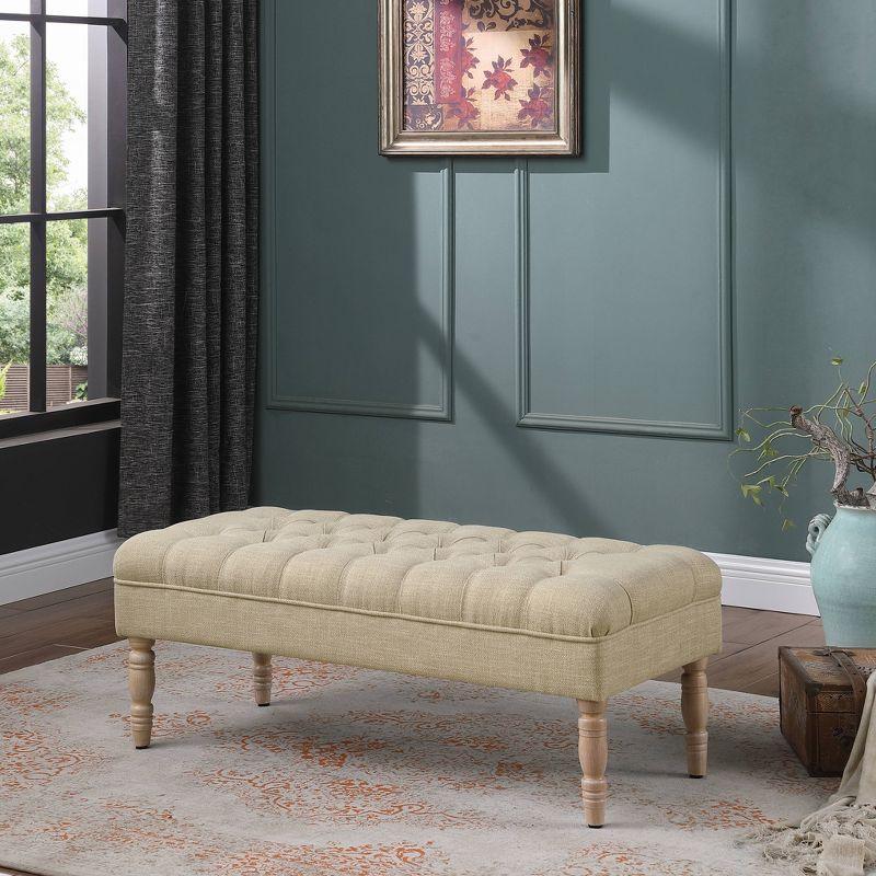 Versatile Cream Woven Tufted Bench with Natural Wood Legs