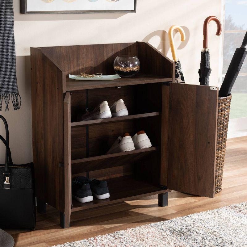 Baxton Studio Rossin Walnut Finished 2 Door Wood Entryway Shoe Storage Cabinet with Open Shelf Brown: Freestanding Organizer, Holds 8 Pairs