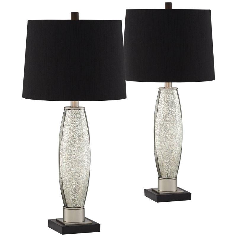 Modern Mercury Glass Table Lamps with Black Shades, Set of 2