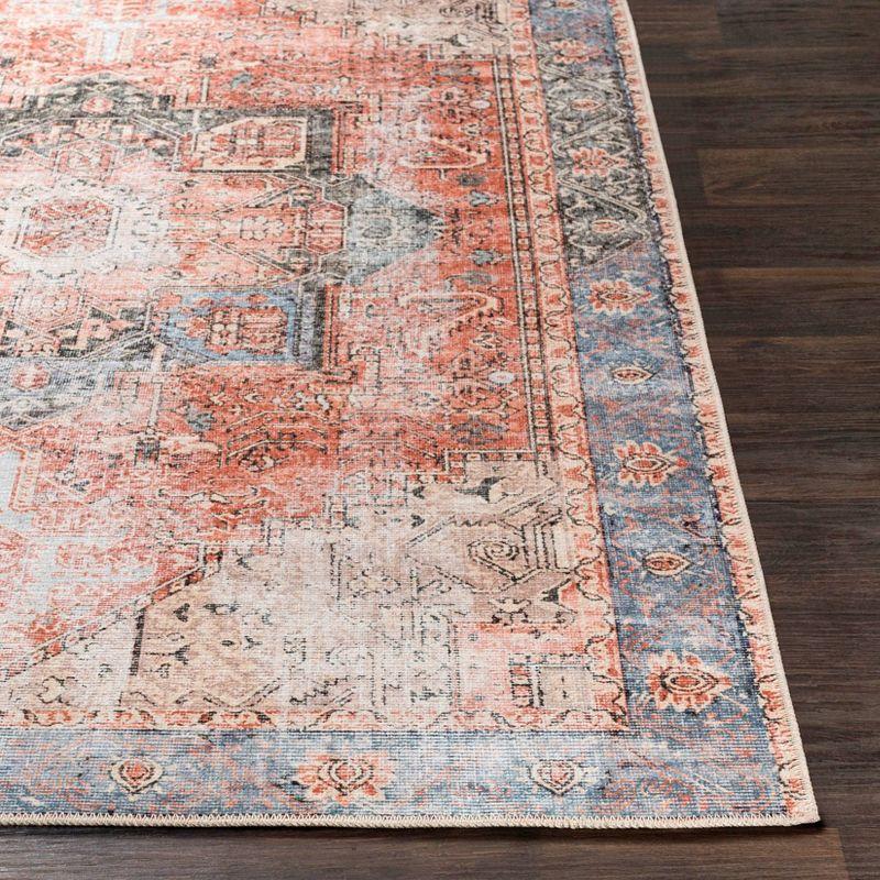 Bohemian Blue Chenille Rectangular Area Rug with Faded Floral Motif