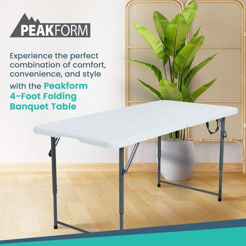 Peakform Multipurpose Banquet Fold-In-Half Table Lightweight Durable Desk with Secure Base for Indoor and Outdoor Events, 4 Foot, White