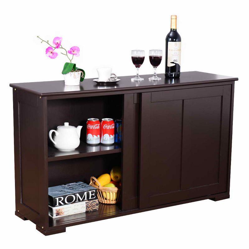 Tangkula Wood Buffet Cupboard Kitchen Storage Cabinet Sideboard w/ Sliding Door