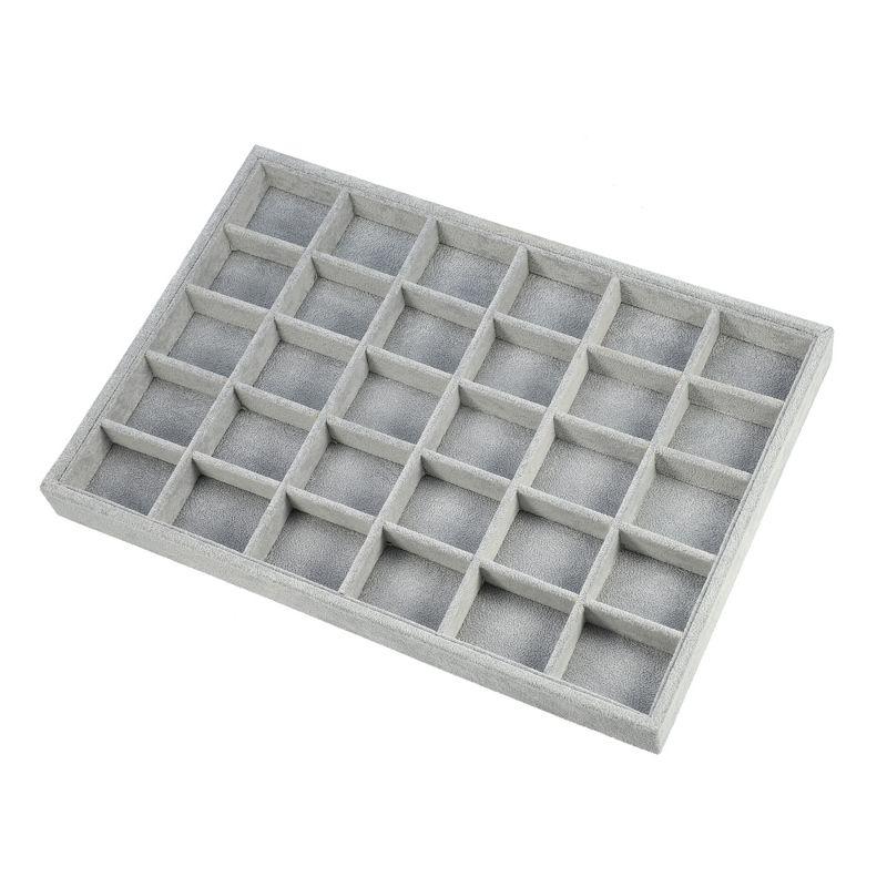 Gray 30-Grid Stackable PU Jewelry Tray Organizer