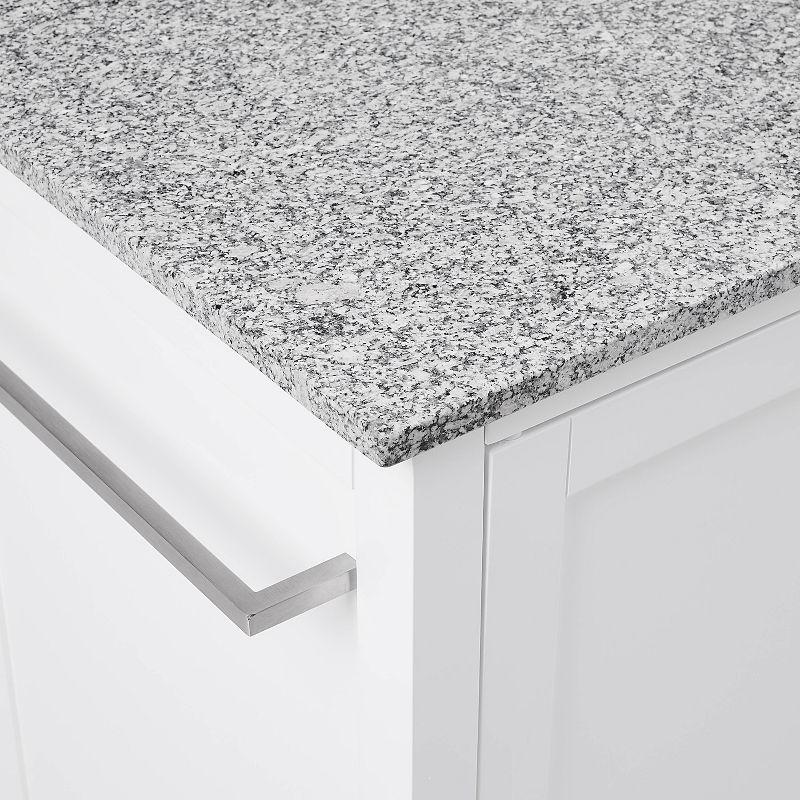 White Granite Top Kitchen Island with Storage and Wheels