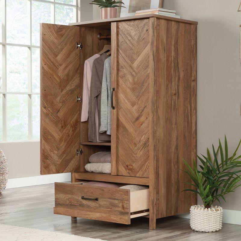 Sindoori Mango Brown Herringbone Pattern Wardrobe Armoire with Drawer