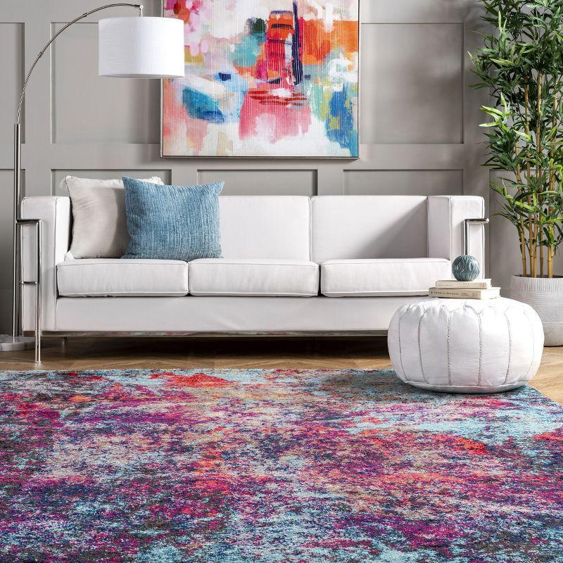 Multi Abstract Synthetic 6'7" x 9' Non-Slip Area Rug