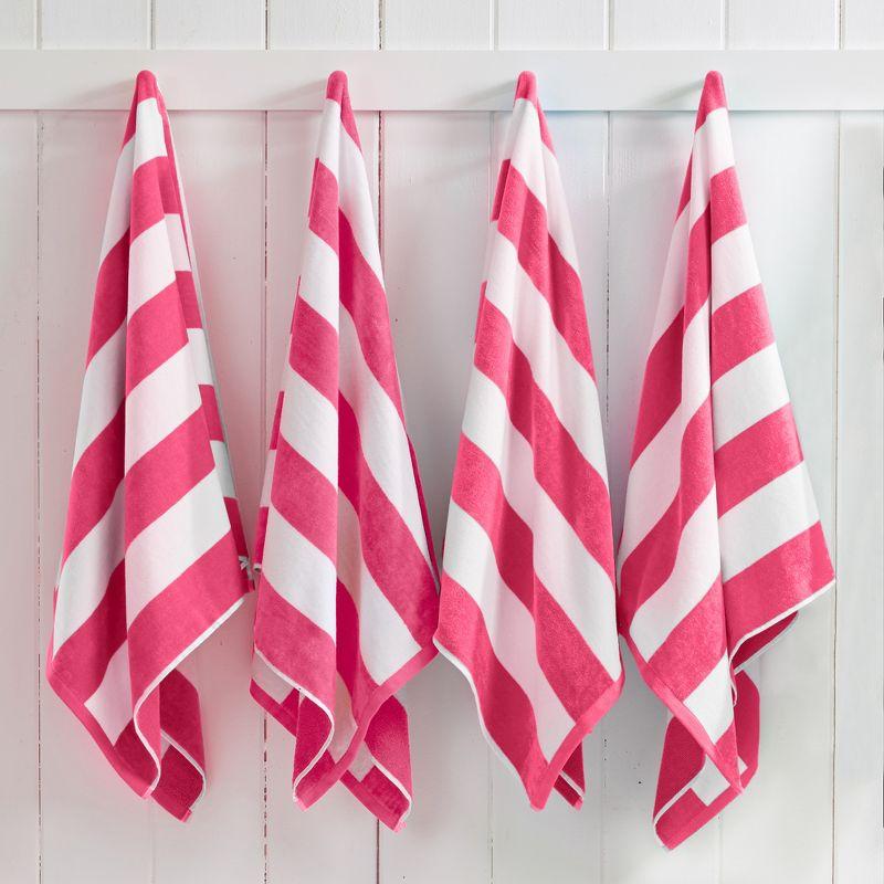 100% Cotton Cabana 4 Pack Beach Towels - Great Bay Home (30" x 60", Bright Pink)