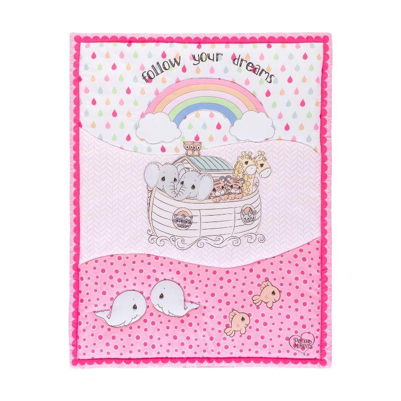 Everyday Kids Noah’s Ark 4-Piece Crib Bedding Set for Girls – Includes Quilt, Fitted Sheet, Dust Ruffle & Diaper Stacker with Animal Prints