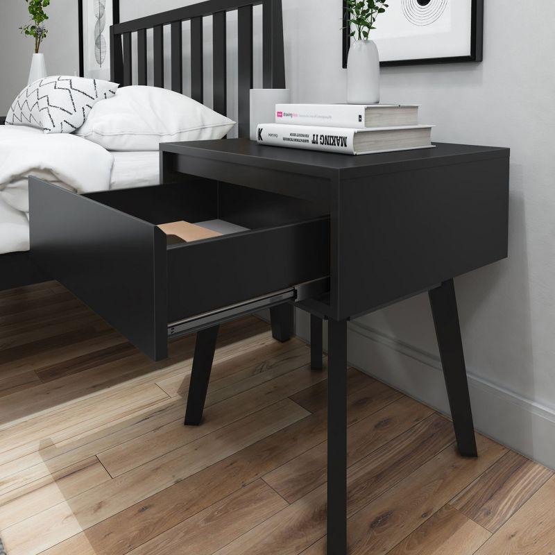 Plank+Beam Solid Wood Nightstand with Storage Drawer, Modern Small End Table, Black