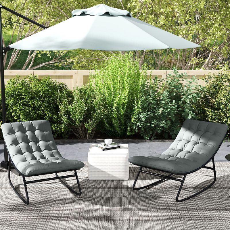 Outsunny 2 Pieces Outdoor Rocking Chairs with Thick Cushions, Outdoor Patio Rocker Set with Mesh Deep Seats, Steel Frame for Indoor, Porch, Dark Gray