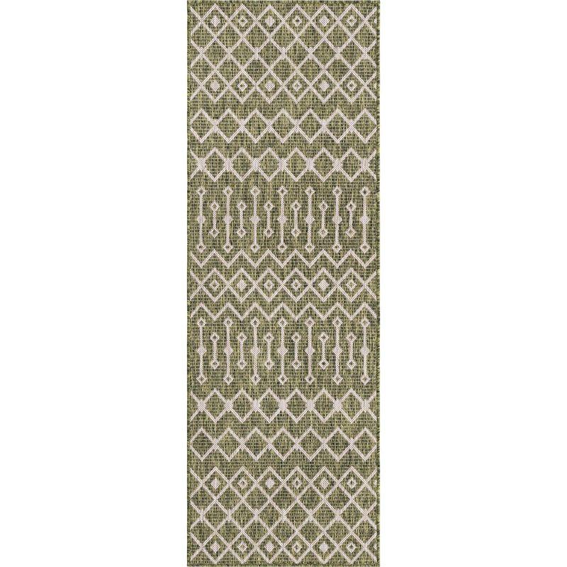 Green/Ivory Geometric Synthetic 2' x 8' Outdoor Runner