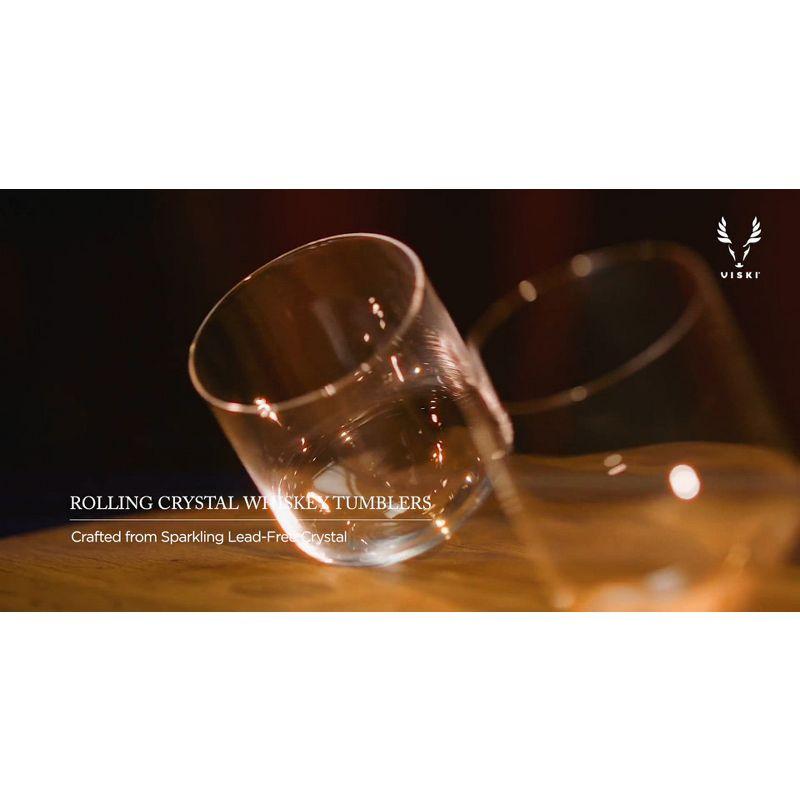 Viski Rolling Crystal Whiskey Tumblers Set of 2, Lead-Free Premium Crystal Clear Glass, Classic Lowball Cocktail Glasses, Scotch Glass Gift Set, 12 oz