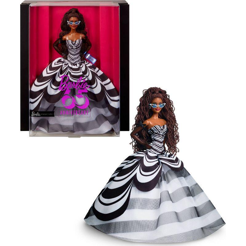 Barbie Signature 65th Anniversary Doll with Black Hair and Striped Gown