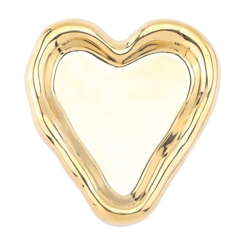 Heart-Shaped Gold Ceramic Jewelry Tray for Women