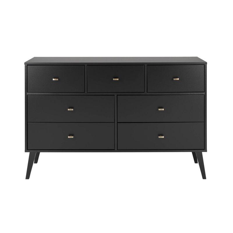 Milo Mid-Century Modern 60" Black Double Dresser with Brass Knobs