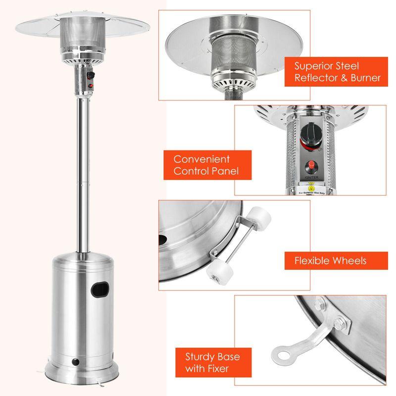 Costway 50000 BTU Patio Standing LP Gas HeaterStainless Steel Propane W/ Wheels