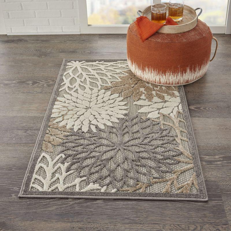 Gray and Brown Floral Synthetic Outdoor Rug, 32" x 48"