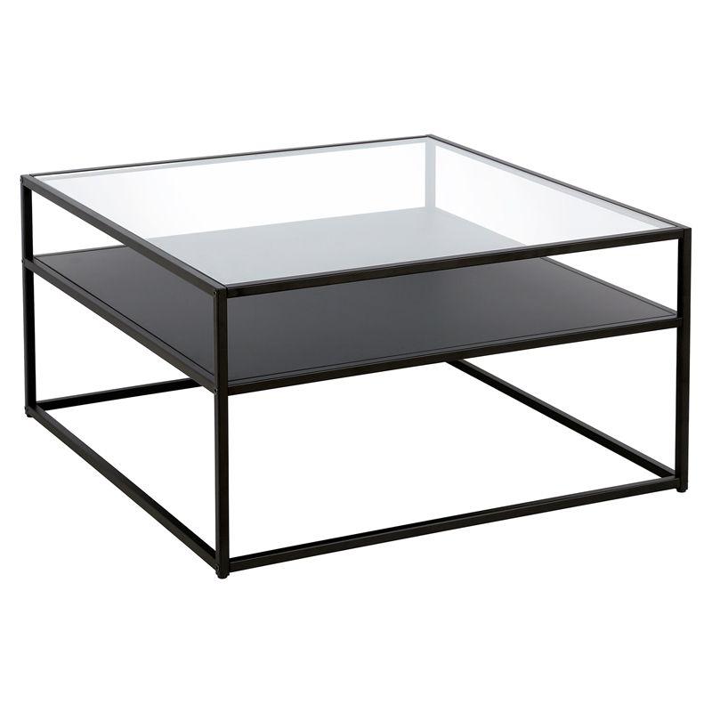 Retro-Inspired Blackened Bronze Square Coffee Table with Glass Top