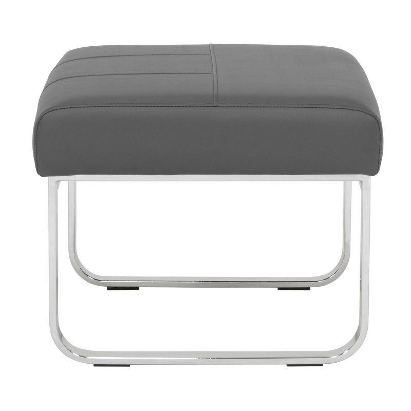 Rectangular Smoke Gray Chrome Blended Leather Ottoman