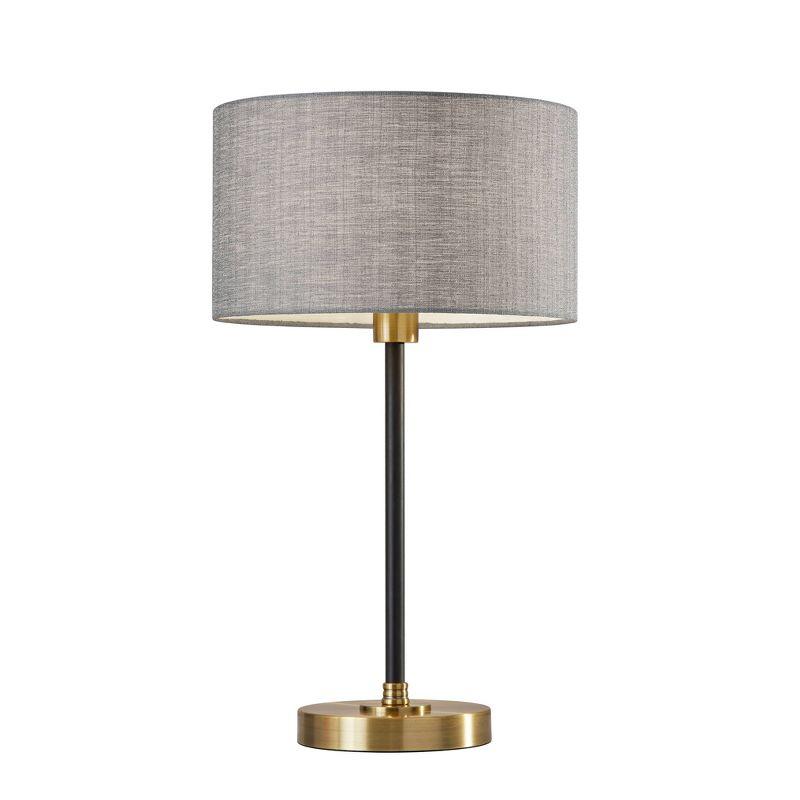 24" Black and Antique Brass Desk Lamp with Gray Fabric Shade