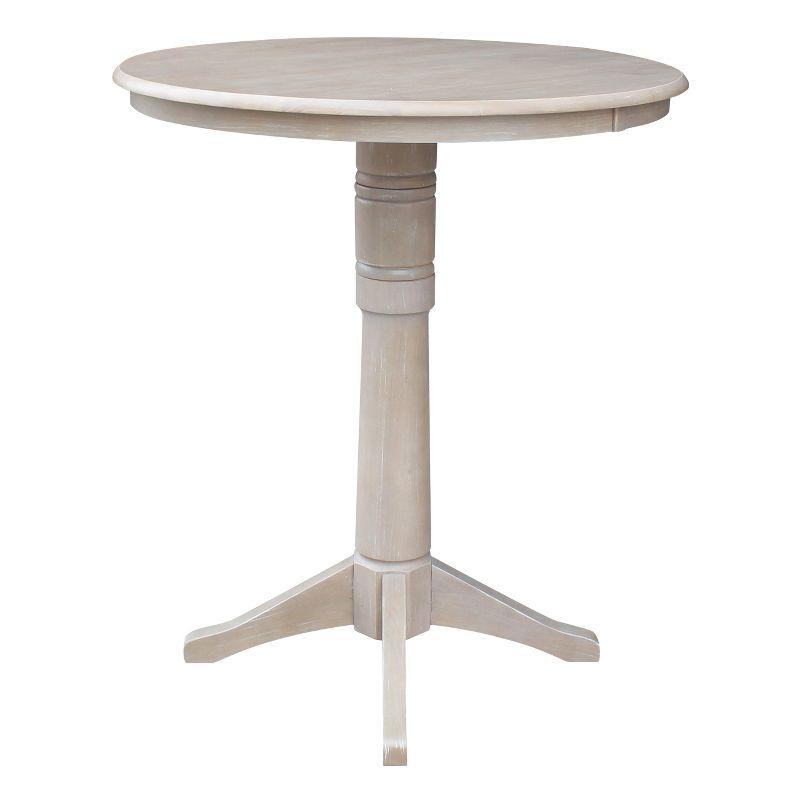 36"x36" Round Top Solid Wood Pedestal Bar Height Table Washed Gray Taupe - International Concepts
