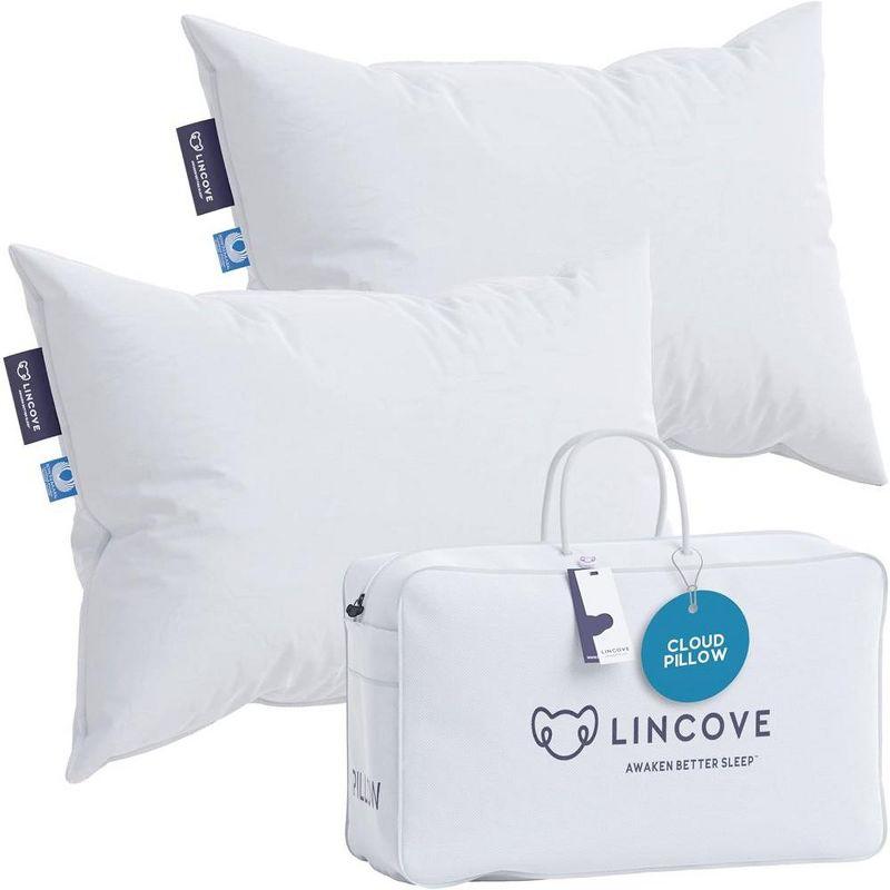 Lincove Cloud Canadian Down Luxury Sleeping  Pillow - 625 Fill Power, 500 Thread Count Cotton Sateen Shell, King - Soft, 2 Pack