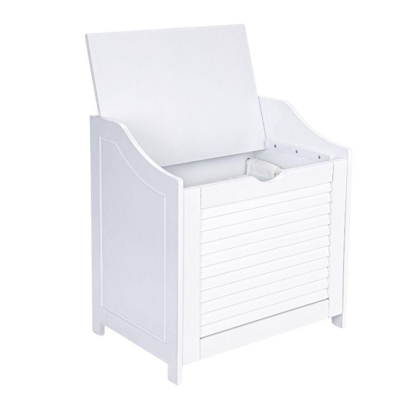 White Wooden Hamper Bench with Shutter Front and Lid