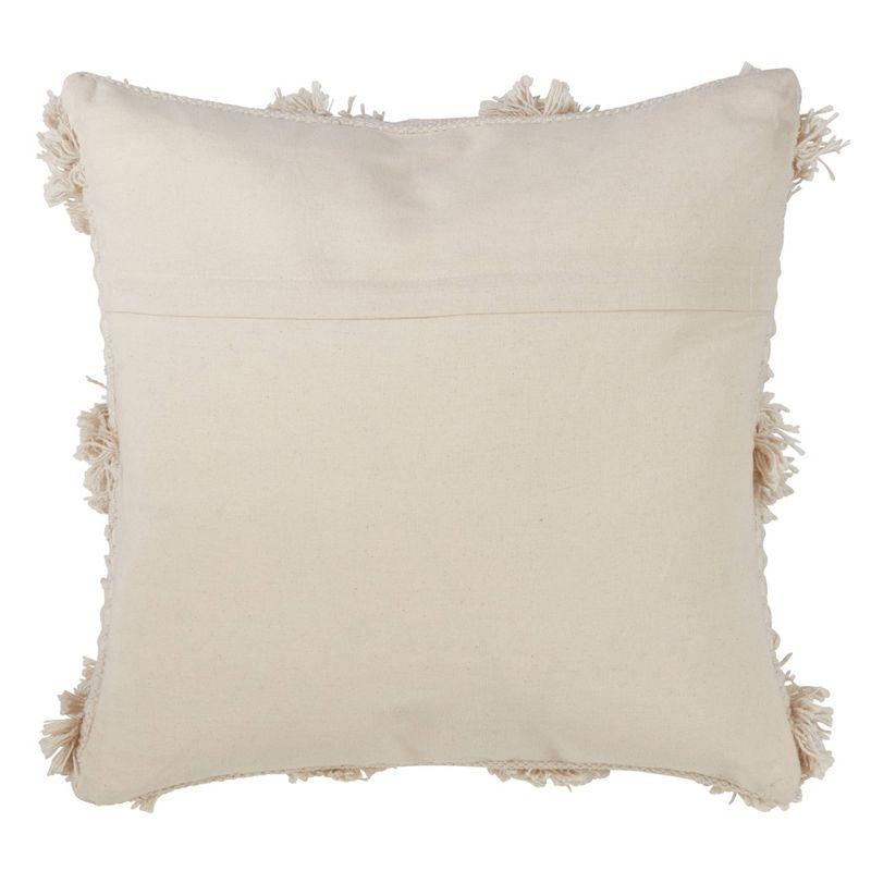 18"x18" Moroccan Down Filled Pom-Pom Square Throw Pillow Ivory - Saro Lifestyle: Cotton Cover, Duck Feather Fill, Zippered