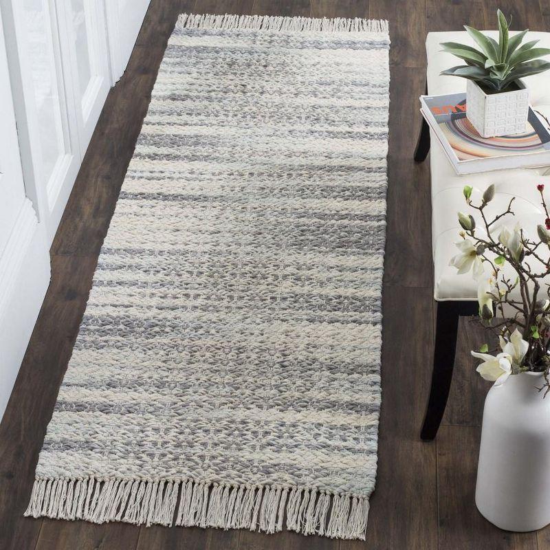 Ivory and Gray Geometric Flat Woven Cotton Runner Rug