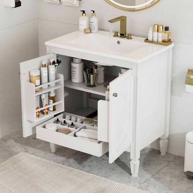 Christopher Knight Home Alison 30" Modern Rubberwood Bathroom Vanity with Ceramic Sink, Shelves and Drawer, White