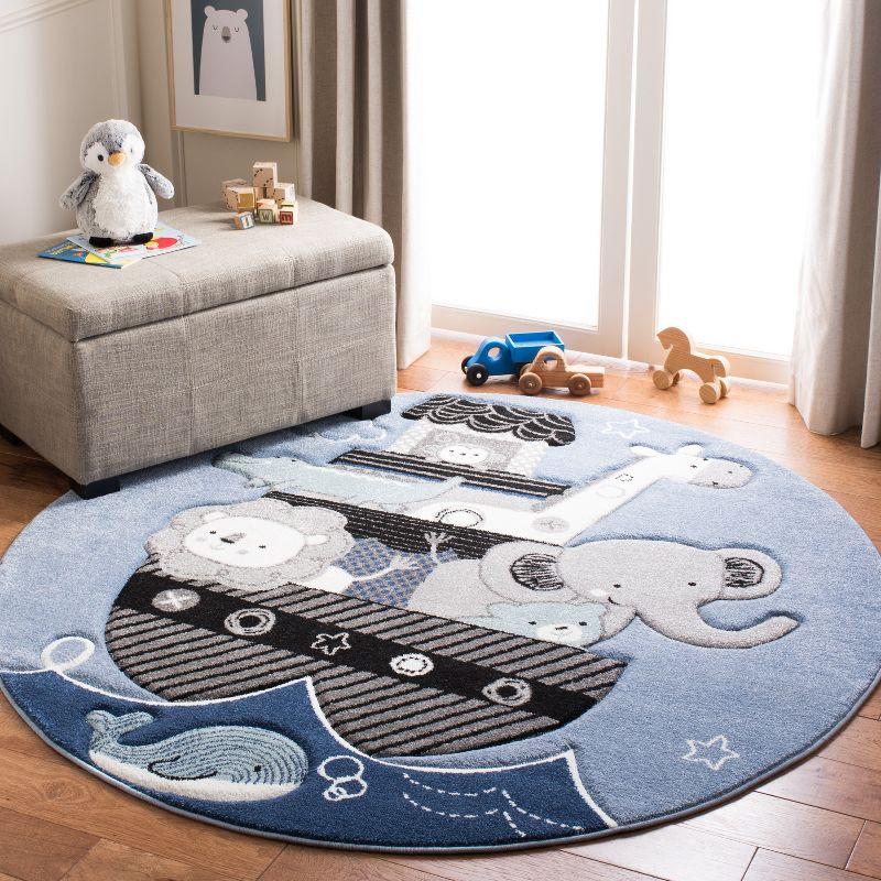 Carousel Kids CRK121 Power Loomed Area Rug - Blue/Grey - 5'3" round - Safavieh.