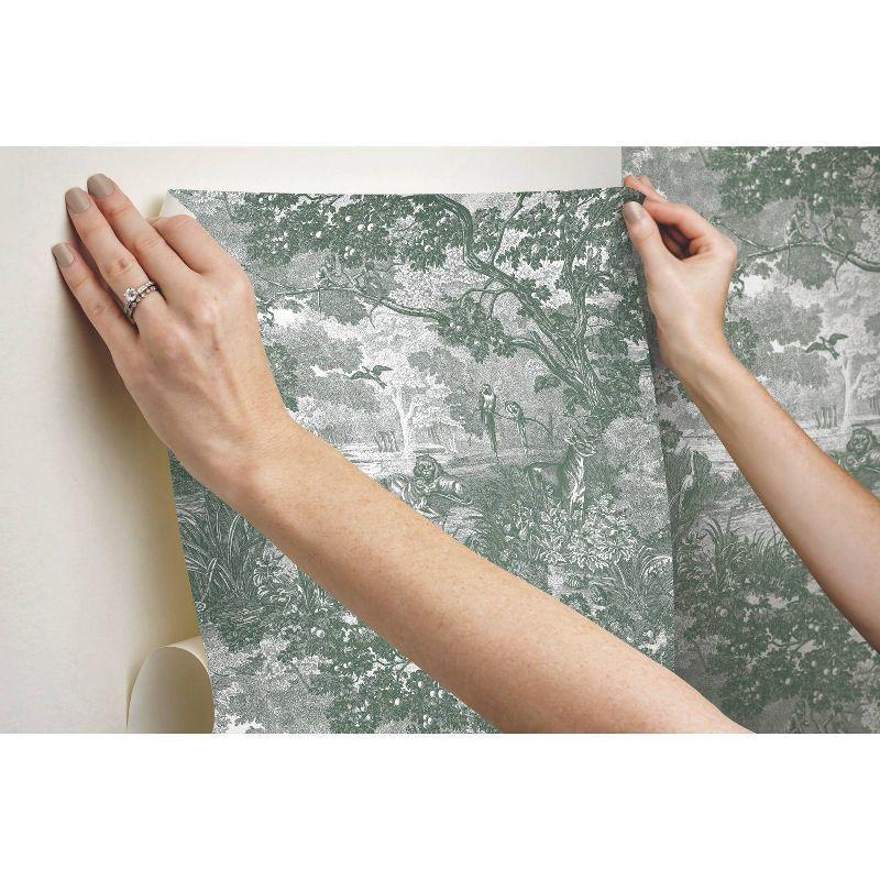 RoomMates Jungle Toile Peel and Stick Wallpaper Green/Gray