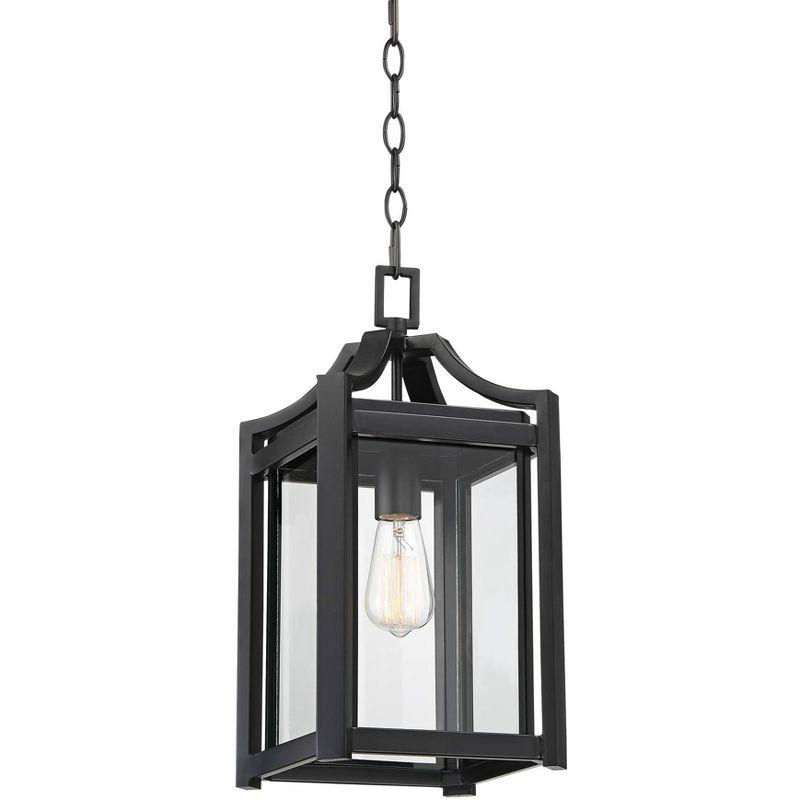 Rockford Rustic Farmhouse Black Iron Outdoor Hanging Light with Clear Beveled Glass