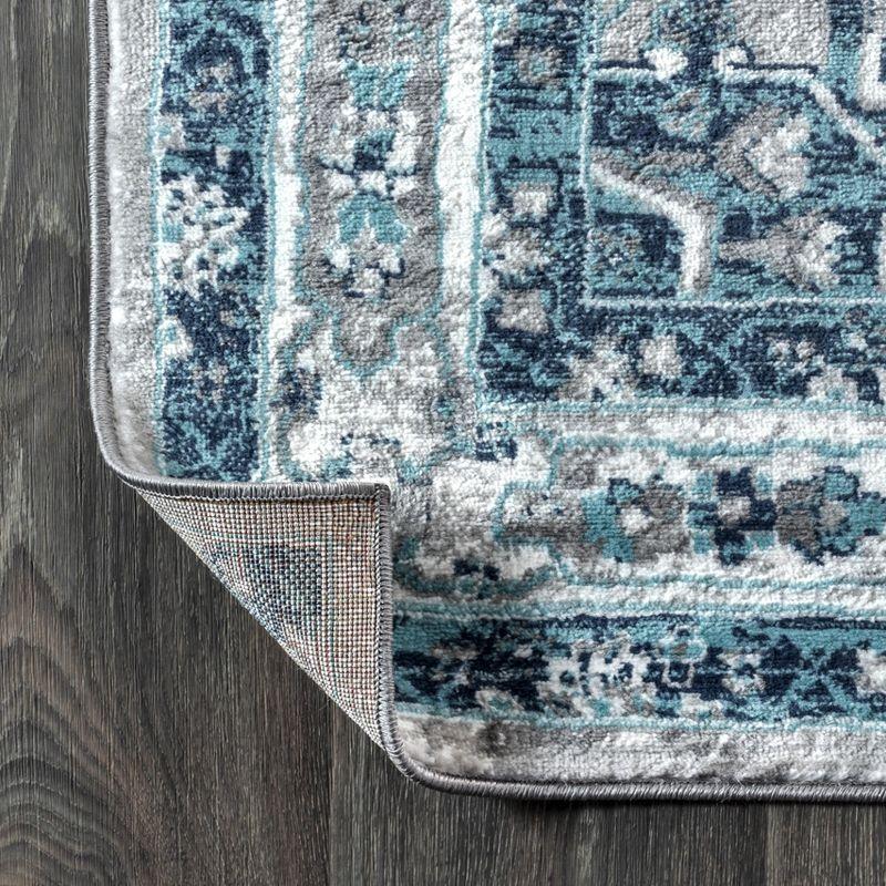 Gray and Blue Synthetic Vintage Medallion Area Rug