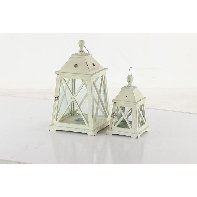 Set of 2 Trapezoid Wood/Glass Candle Holders White - Olivia & May: Elegant Lantern Design for Pillar Candles