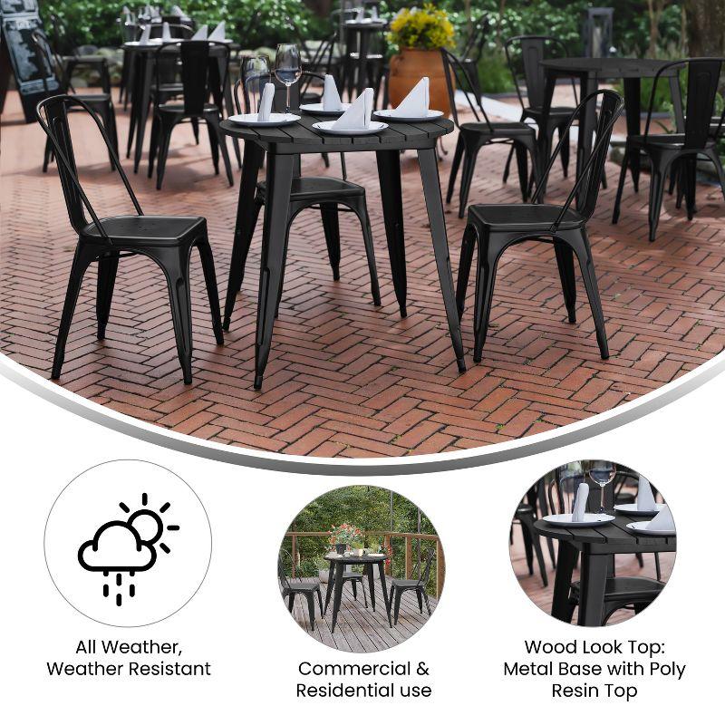 Merrick Lane Indoor/Outdoor Dining Table, 30" Round All Weather Black Poly Resin Top with Black Steel Base