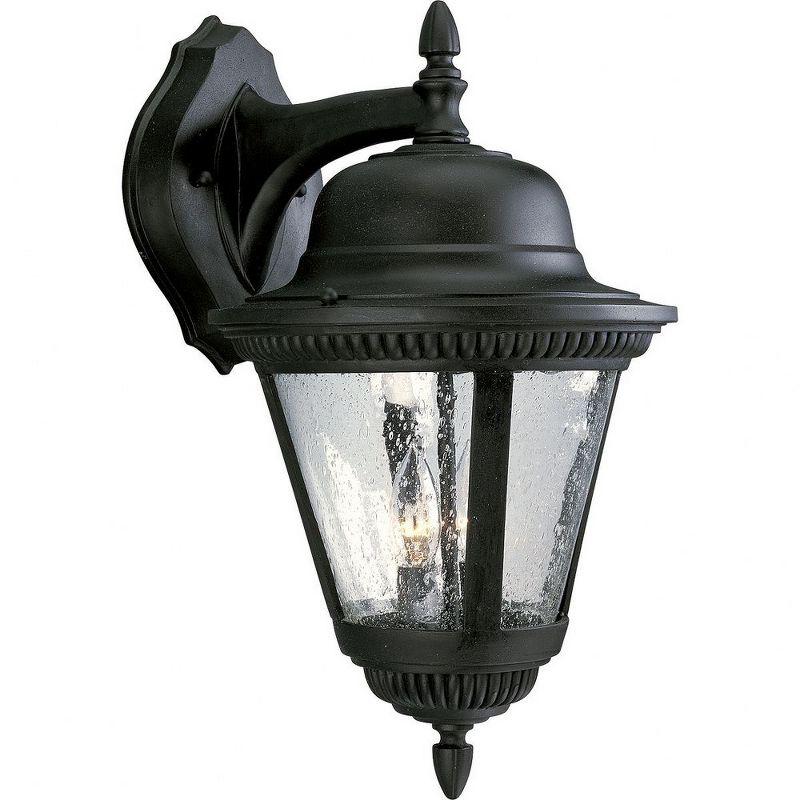 Progress Lighting Westport 2-Light Large Wall Lantern, Textured Black, Clear Seeded Glass