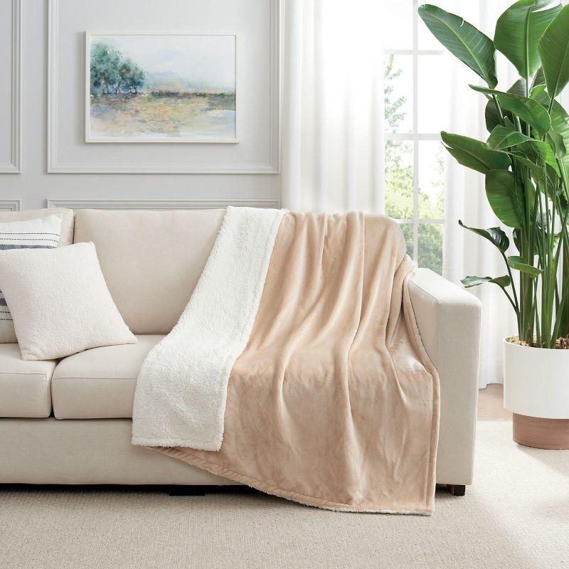 Host & Home Plush to Faux Shearling Blanket (Throw) 50x60 Tan