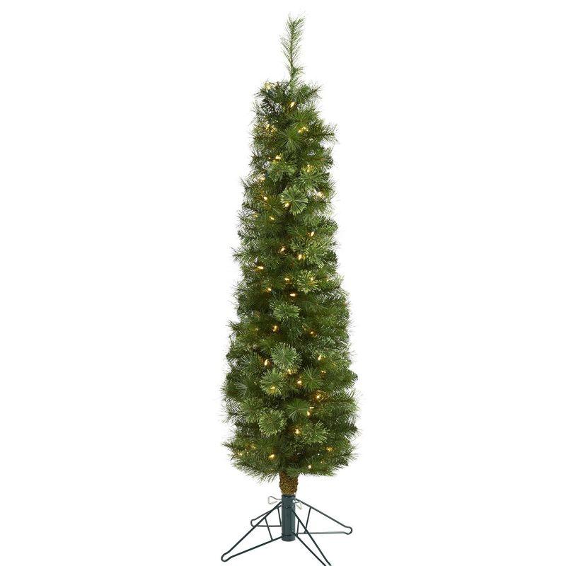 5ft Green Pencil Artificial Christmas Tree with Warm White LED Lights