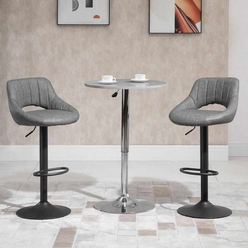 HOMCOM Modern Bar Stools Set of 2 Swivel Bar Height Barstools Chairs with Adjustable Height, Round Heavy Metal Base, and Footrest, Gray