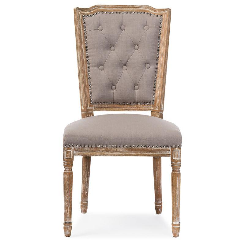 Estelle Chic Rustic French Country Cottage Dining Chair: Solid Oak, Linen Detail - Baxton Studio