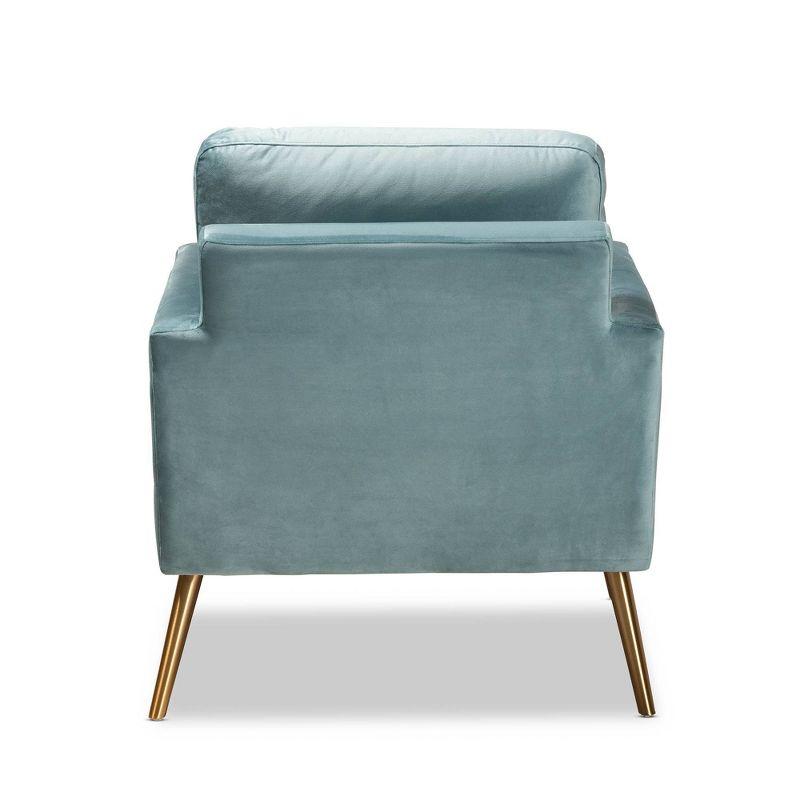 Elysian Light Blue Velvet and Gold Wood Accent Chair