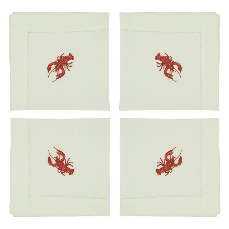 Saro Lifestyle Lobster Design Embroidered Table Napkins (Set of 4), White