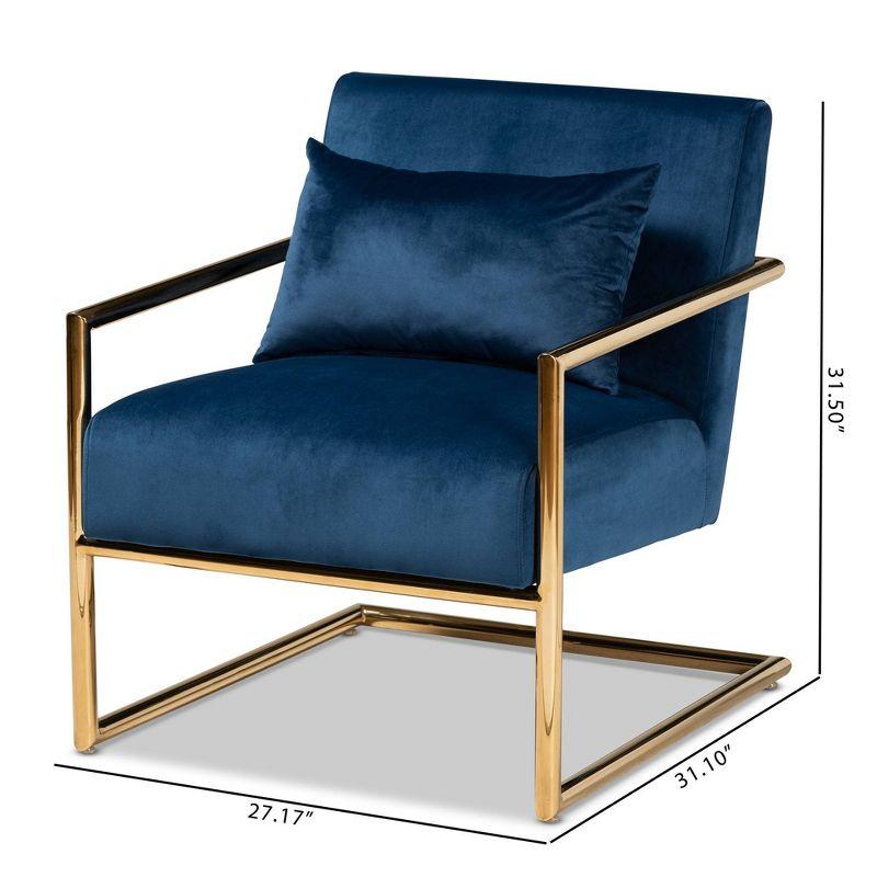 Mira Velvet Upholstered Metal Lounge Chair Navy Blue/Gold - Baxton Studio: Plush Seating for Home Office, No Assembly Required