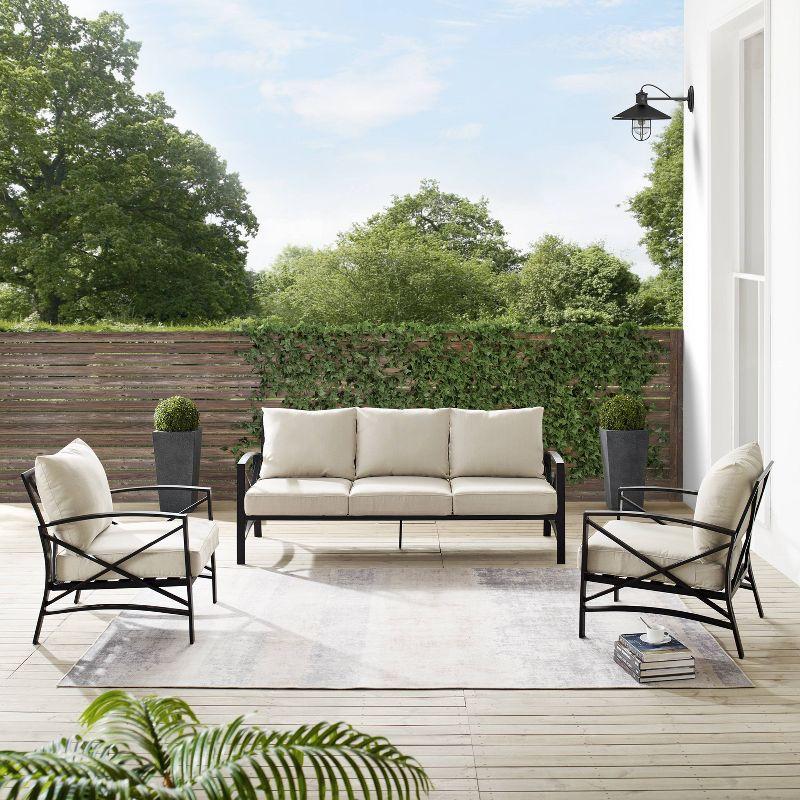 Kaplan 3pc Outdoor Sofa Set with Sofa & 2 Arm Chairs - Oatmeal - Crosley