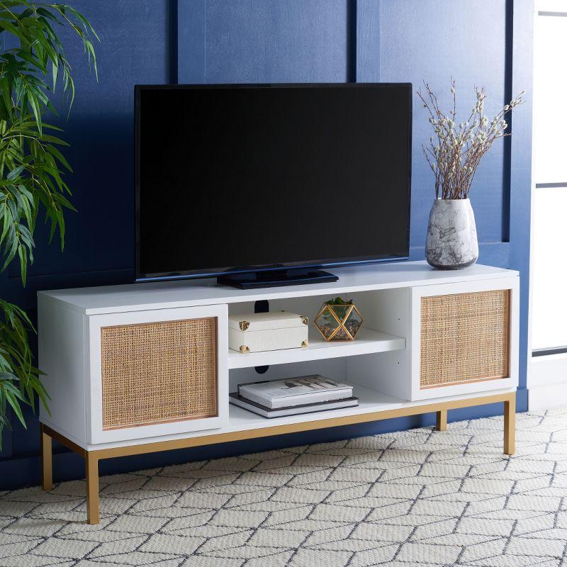 Zadie 2 Shelf Rattan Media Stand - MED5009 - White/Gold - Safavieh