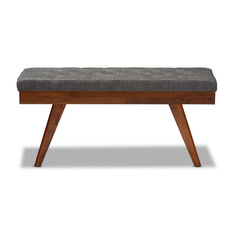 Baxton Studio Alona Medium Wood Dining Bench Gray - : Mid-Century Design, Tapered Legs, Polyester Upholstery, Entryway Seating