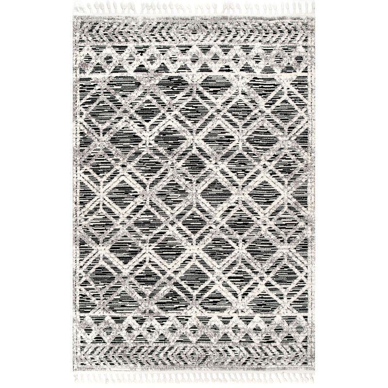 Nuloom 4x6 Ansley Moroccan Tassel Indoor Area Rug, Grey, High-Low Textured Bohemian Design, Plush High Pile, Stain Resistant, Bedroom, Living Room